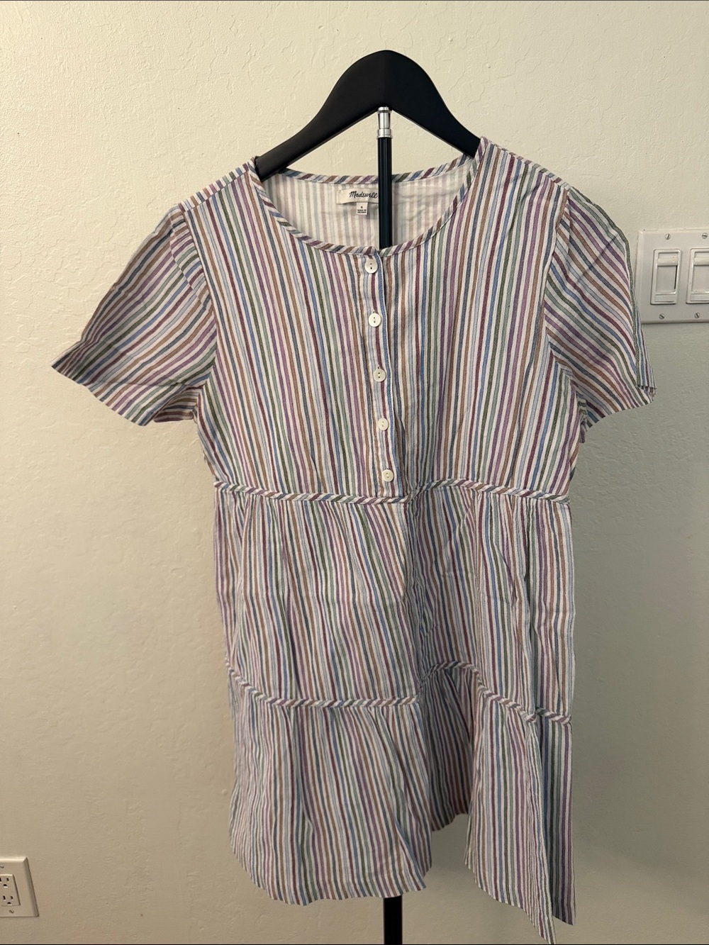 Madewell Pastel Multistripe Button-Front Mini Dress